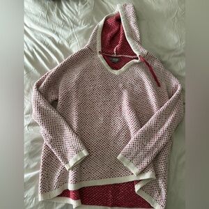 Women's Red and White Hooded Sweater